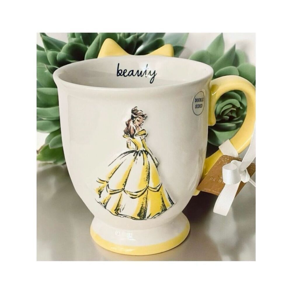 NWT Gorgeous Disney 3D Relief Bow Beauty & the Beast Belle Ceramic Big Coffee Mu